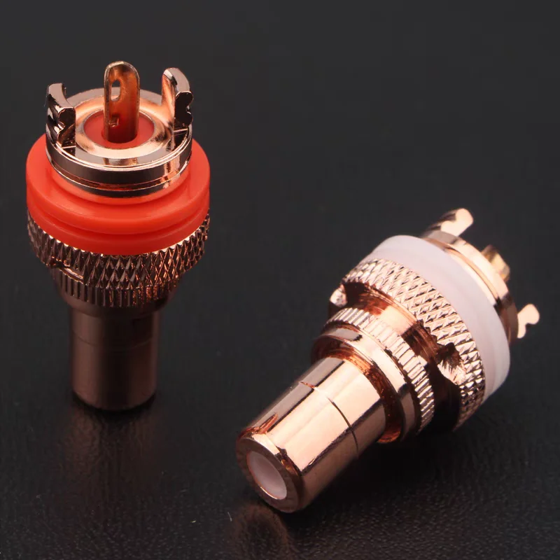 2pcs CMC 805 Pure Red Copper Swiss Cu. RCA Jack Female Socket Connector for HiFi Audio Video TV CD AMP Panel Chassis Mount