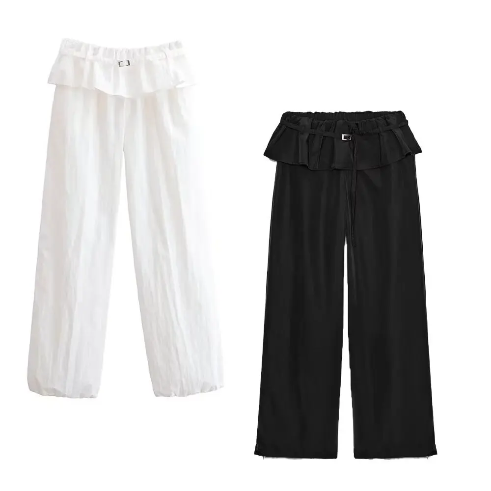 Fashionable Casual Trousers with Overlapped Waist Cross-Border Women's Clothing Straight Leg High Waist Soft Processed