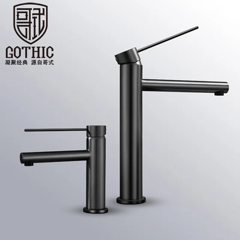 

GOTHIC Good Quality Creative Gun Gray Basin Faucet Chrome Bathroom Single Handle Hot And Cold Water Mixer Taps Hot Sale