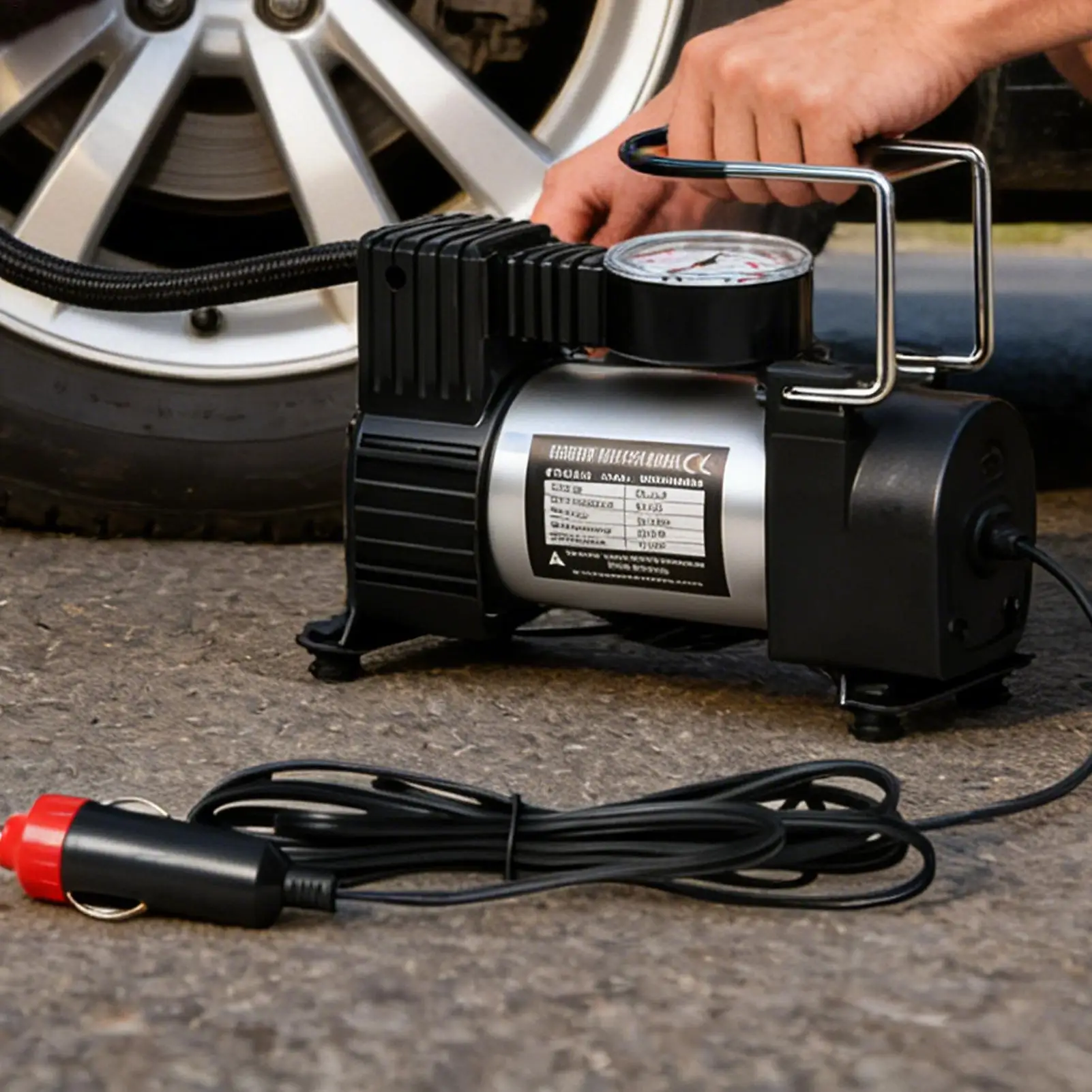Tire Inflator Portable 12V DC-Powered with Pressure Gauge Portable Air Compressor for Car Tires for Bike Ball Balloons Pool