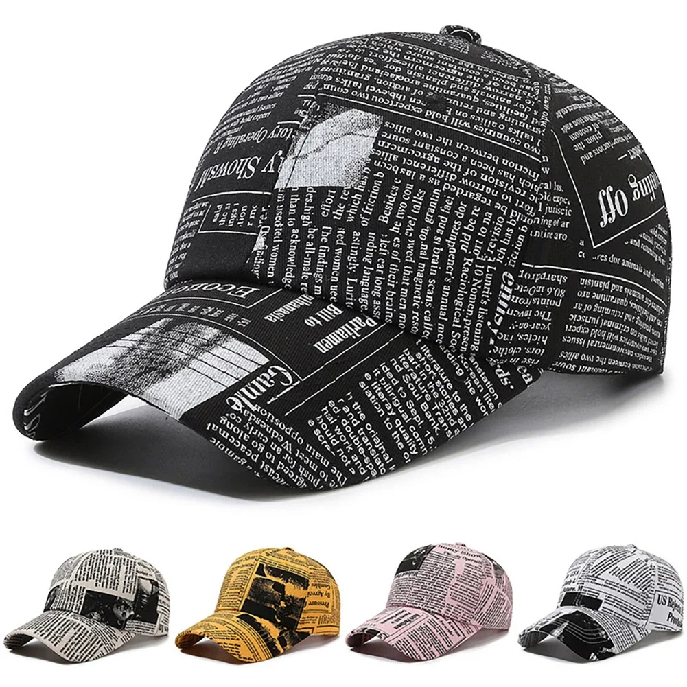 Newspaper Pattern Personality Graffiti Baseball Fashion Street Hip Hop Duck Cap Outdoor Sports Visor Sun Protection Driver Hat