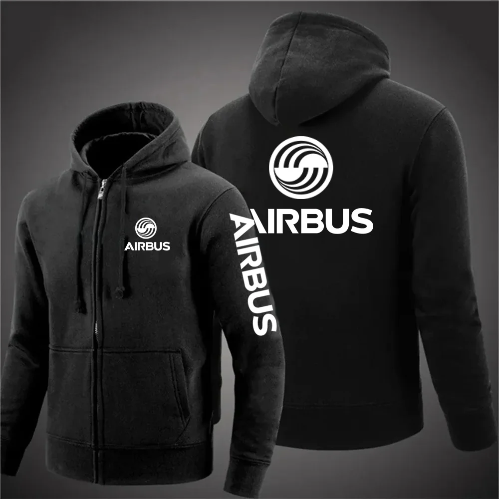 

2025 Spring Autumn AIRBUS Logo Print Popular Solid Color Zipper Hoodies Mens Outdoor Leisure Long Sleeve Cotton Comfortable Coat
