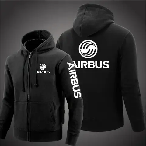 2025 봄 가을 AIRBUS 로고 인쇄 인기 솔리드 컬러 지퍼 후드 남성 야외 레저 긴 소매 코튼 편안한 코트