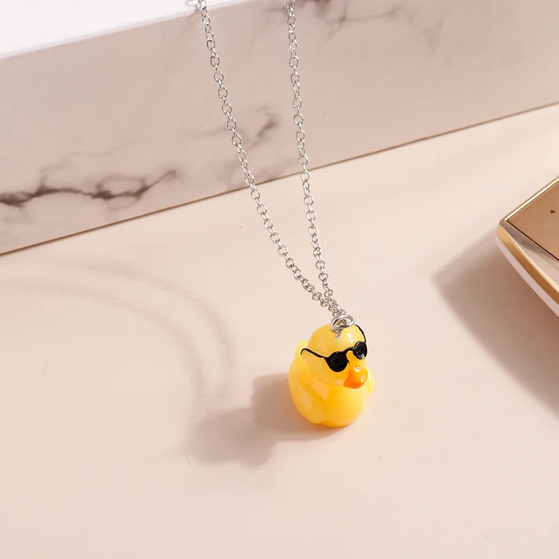 Aihua Neue 3D Cartoon Gelbe Ente Halskette für Frauen Kinder Tier Bowknot Sonnenbrille Ente Halskette Alles Gute Zum Geburtstag Schmuck Geschenke – Detail 3