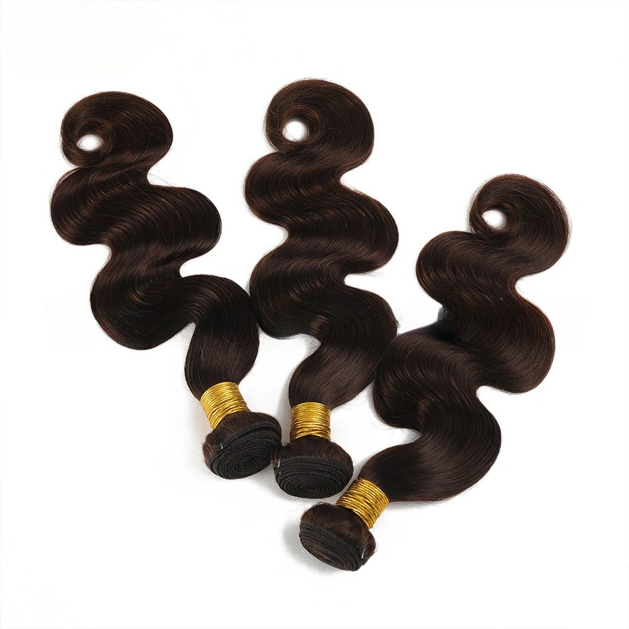 Extensions de cheveux brésiliens Body Wave, cheveux humains, cheveux vierges, double trame, cheveux Remy, tête complète, brun foncé #2, 3 faisceaux, 100g par PC