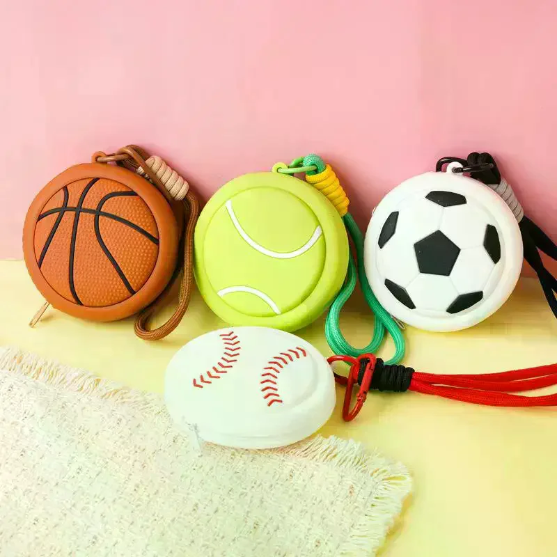 Creative Sports Style Silicone Coin Purse Wallet Basketball Football Shaped Storage Bag Headphone Box Schoolbag Pendant Keychain