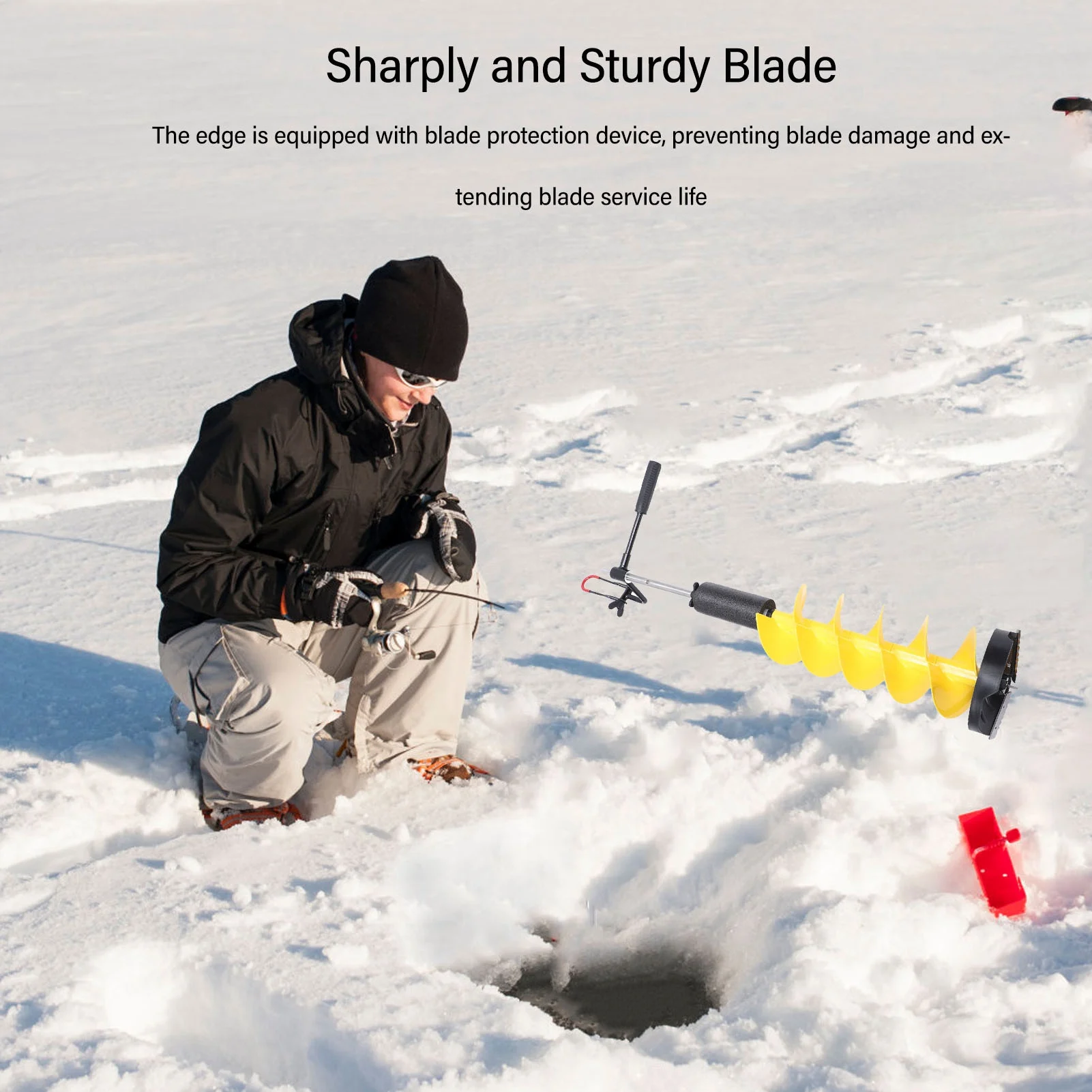 Ice Auger Drill Bit With 27.5in Extension Rod Auger Drill Bit 8in Hole Drilling 28in Length Floatable Ice Fishing Drill Bit  ﻿