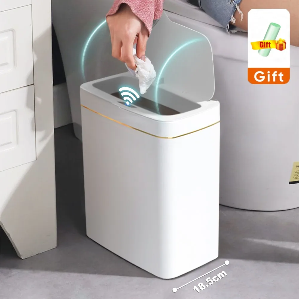 15/18L Bathroom Smart Sensor Trash Can Garbage Bucket for Kitchen Toilet Waterproof Narrow Seam Automatic Trash Bin Wastebasket