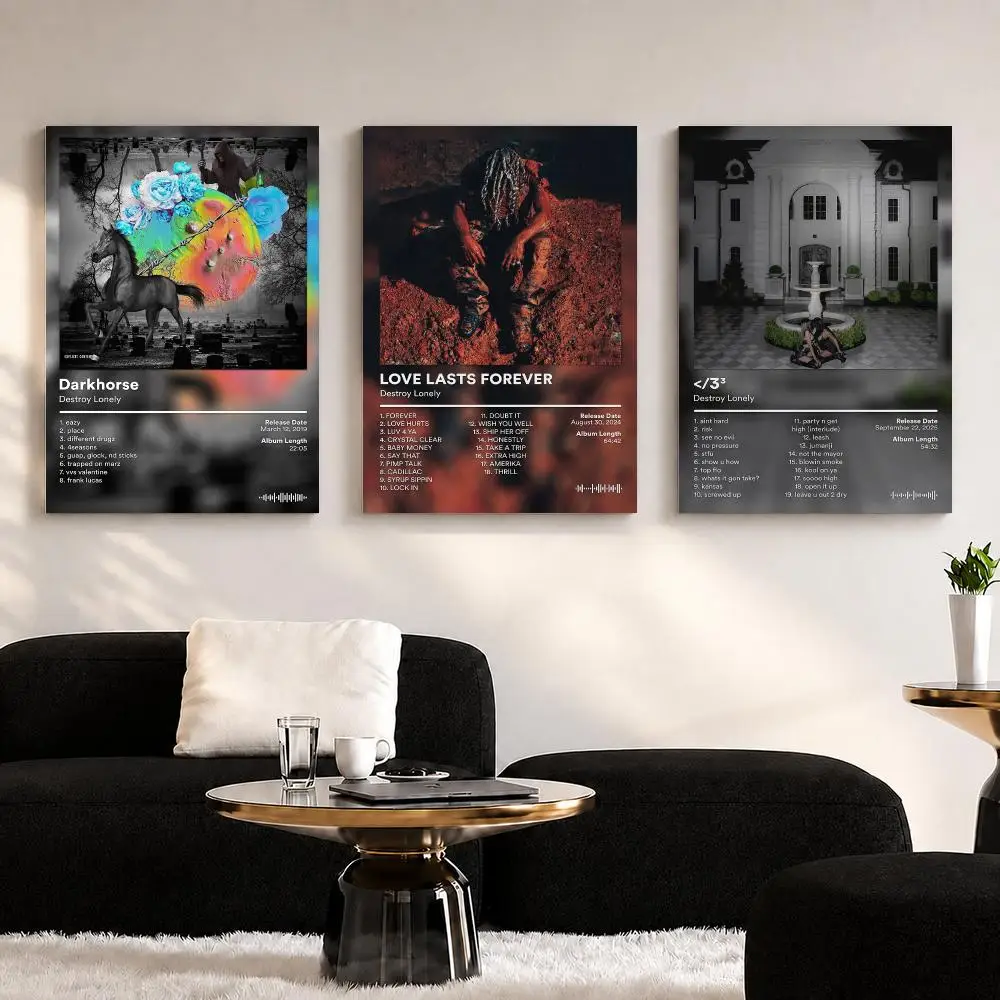 Rap Album D-Destroy L-Lonely Framed Wall Painting Ready to Hang Canvas Wall Art Poster for Bedroom Living Room Home Decor Gift