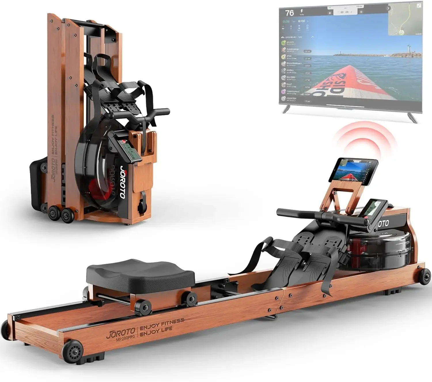 Rowing Machines for Home Use, Foldable Rower Machine with Bluetooth Monitor, Tablet Holder Water Rowing Machine