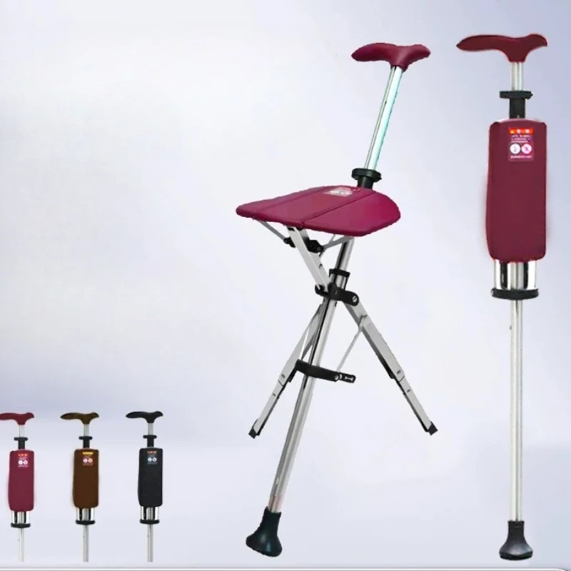 

Aluminum Foldable Walking Cane with Seat, Non-Slip Portable Stool for Elderly, Multi-Purpose Stick and Chair for Travel