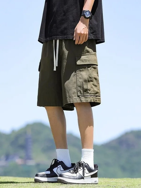 

Summer American Workwear Loose Straight Leg Casual Cotton orts for Men Faionable Spor Outerwear Five-Quarter Pants