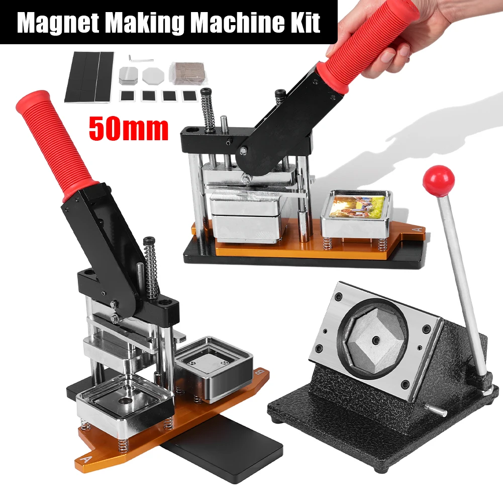 

50x50mm Square Magnet Button Maker Press Machine with 100 Sets Materials Metal Pin Maker Machine for Crafting Home Use Business