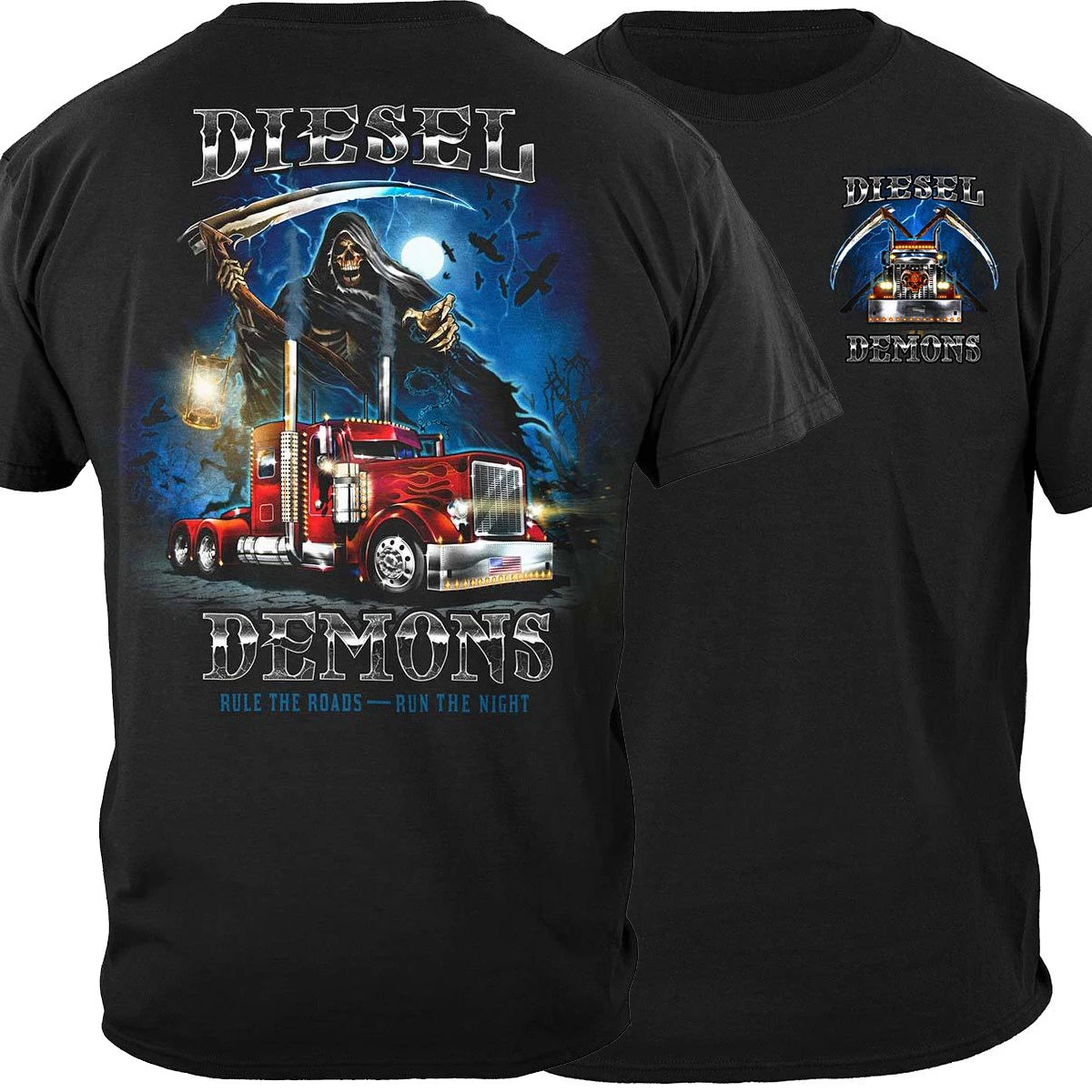 Rule The Road Engine Devil Road Grim Reaper Trucker Gift T Shirt New 100% Cotton Short Sleeve O-Neck T-shirt Casual Mens Top