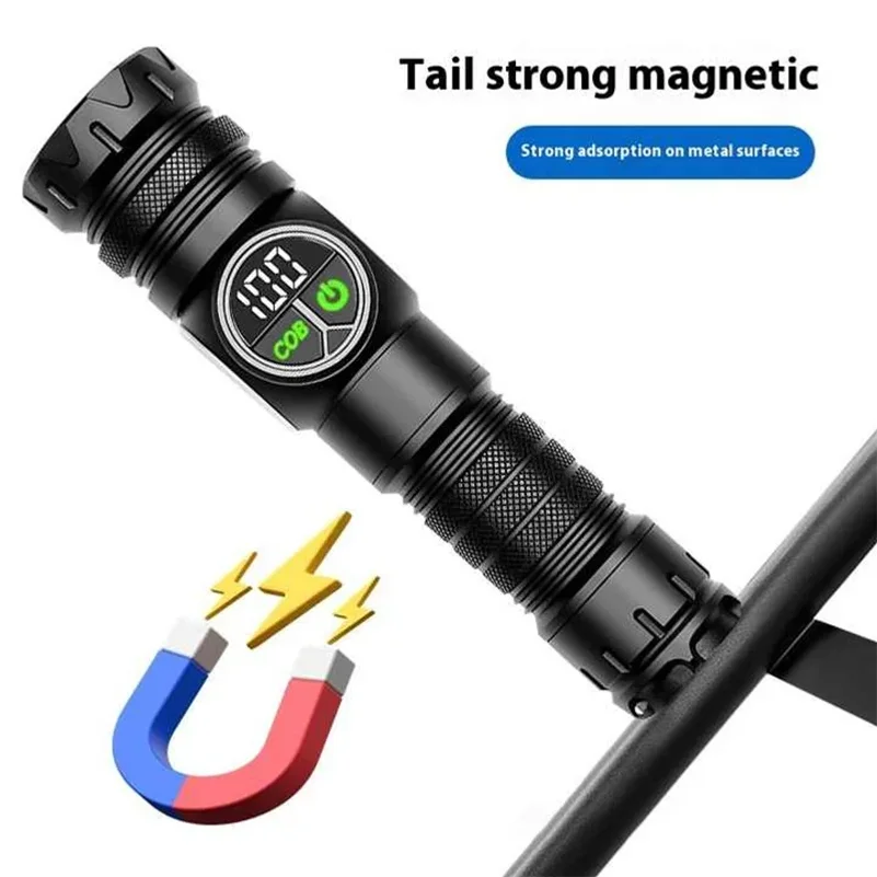 High Strong Power LED Flashlights USB Rechargeable Magnetic Tactical Torch Camping Fishing Zoom Lantern With COB Side Light