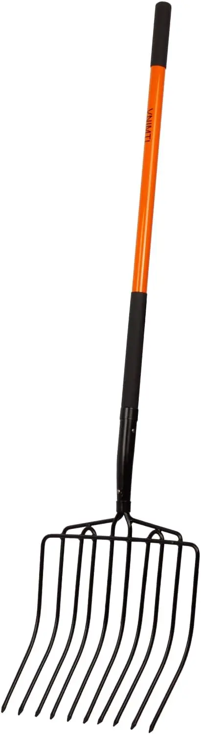 Heavy Duty 10-Tine Pitch Fork, 58" Fiberglass Handle, High Carbon Steel Head for Hay, Mulch, Compost, Farm & Garden