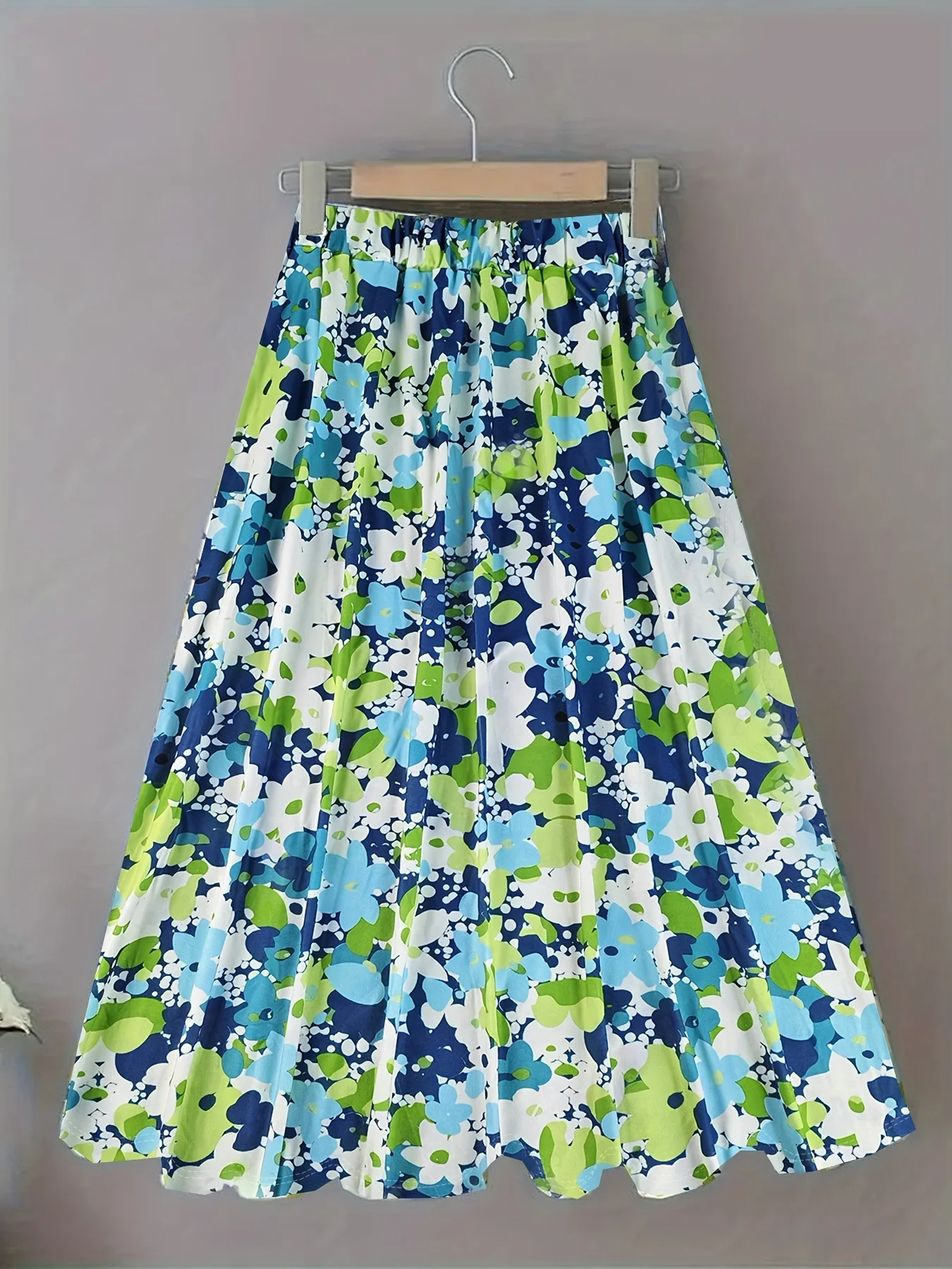 Luxy Trio Elegante gonna a trapezio con stampa floreale - Elasticizzato medio, Stampa completa, Abbigliamento elegante per la casa, Versatile per tutte le stagioni,