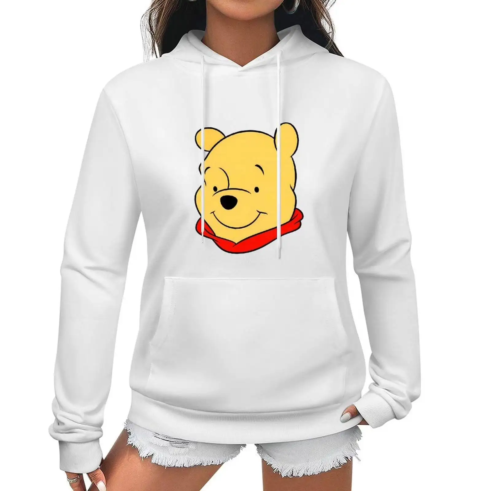 وصول جديد ويني ذا بوه المرأة صوف مبطن هوديي قميص قطني بكم طويل بالإضافة إلى حجم ملابس الشتاء الدافئة فضفاضة