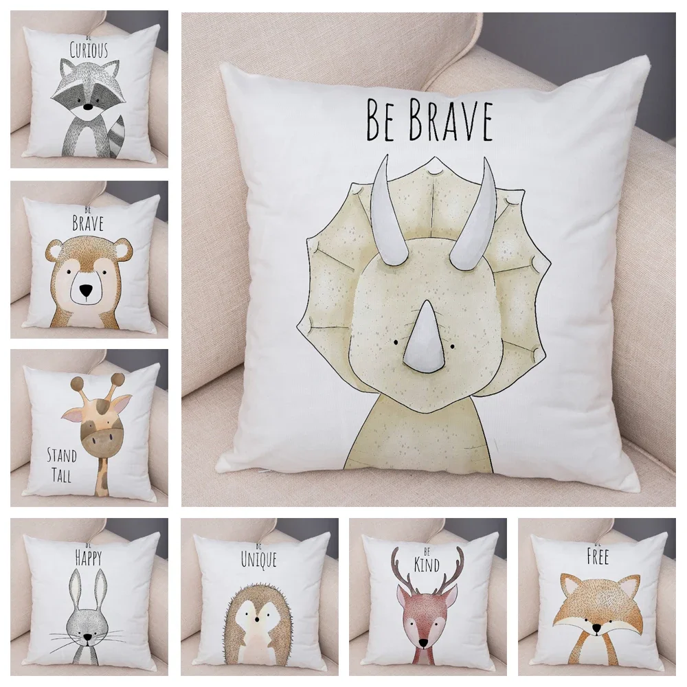 Nordic Be Brave Zebra ippopotamo giraffa federa Decor Cute Animal fodera per cuscino per divano Lion Fox morbida peluche federa 45x45cm