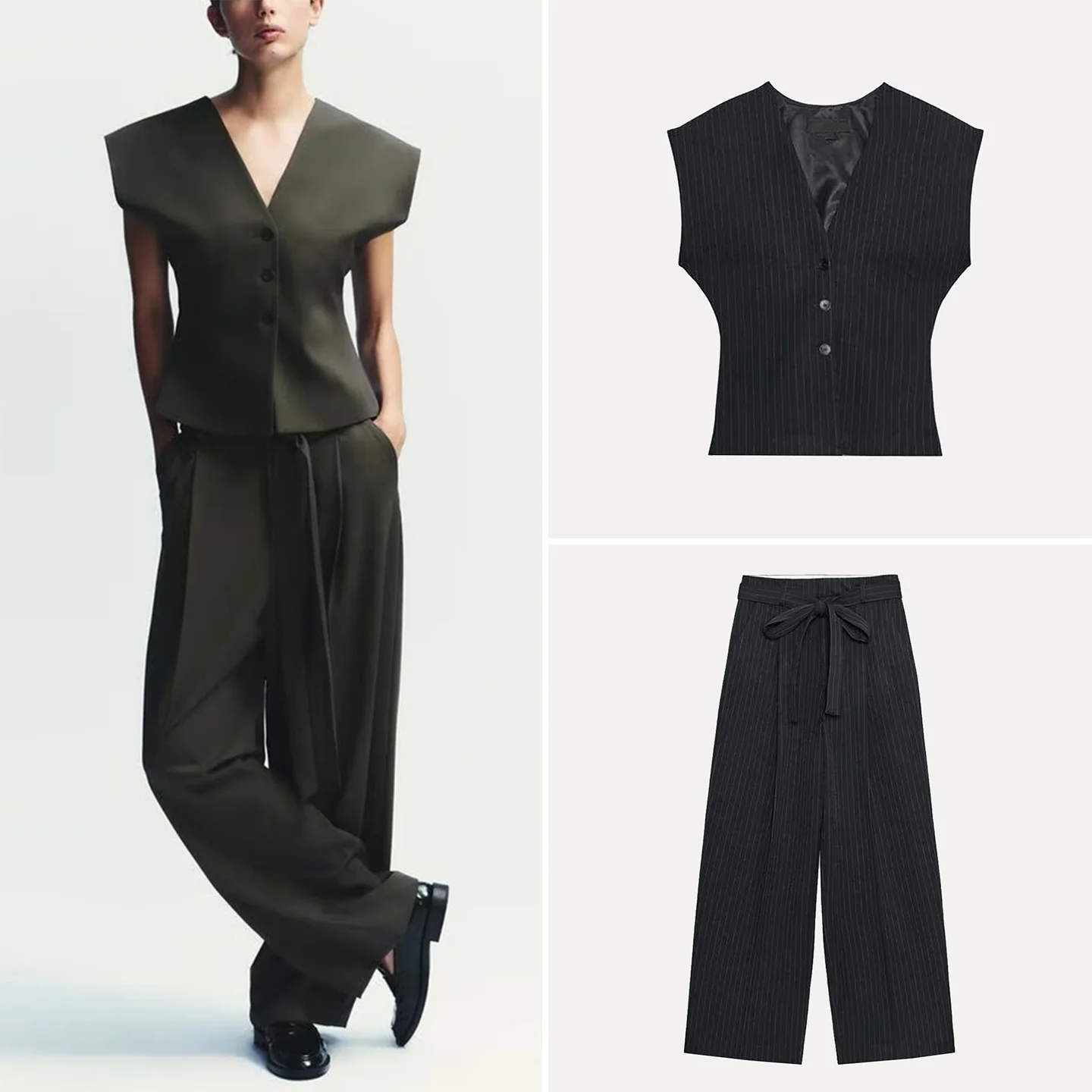 

Faionable Vest And Pleated Pants Set with Belt Autumn 2025 Women's Wear Long Pants Four Seasons Adult Size from China