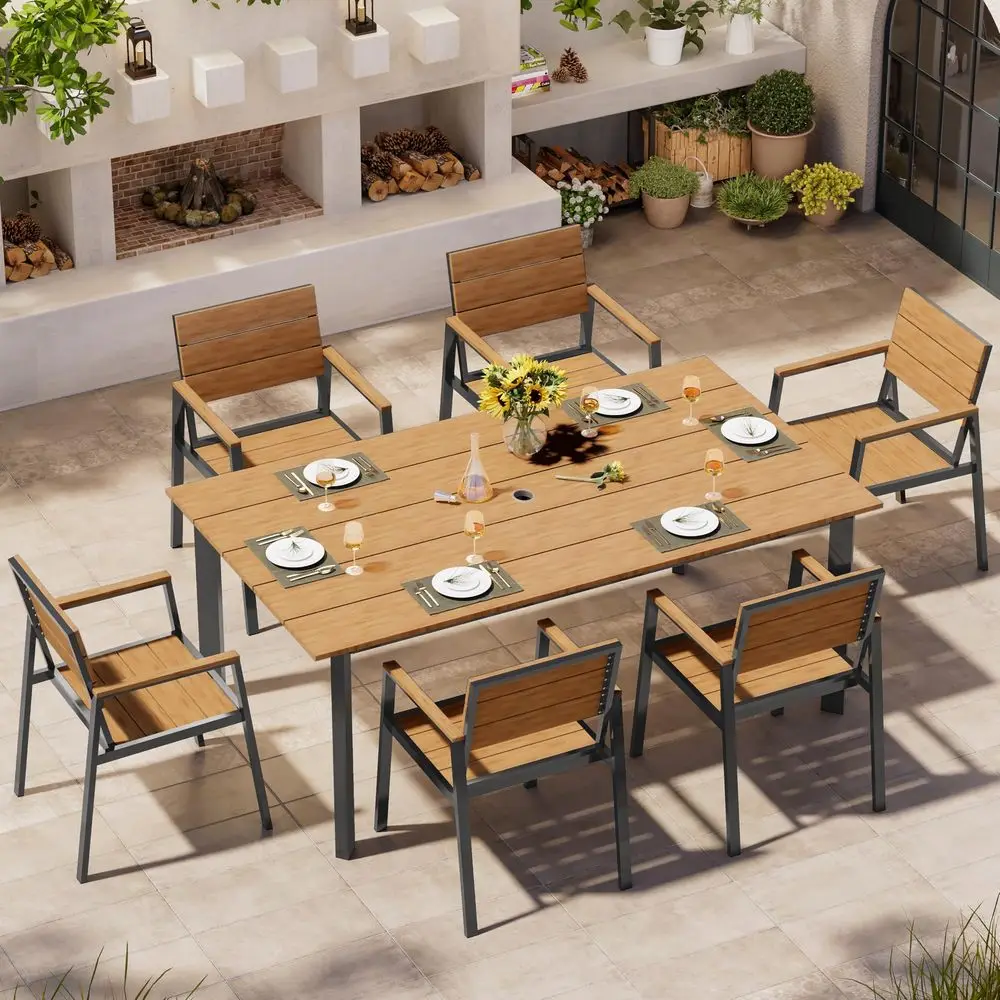 

Dining Set, Patio Table and Chairs Set with Umbrella Hole, 7 Pieces HDPS Aluminum Patio Dining Furniture Set for Backyard, Gard