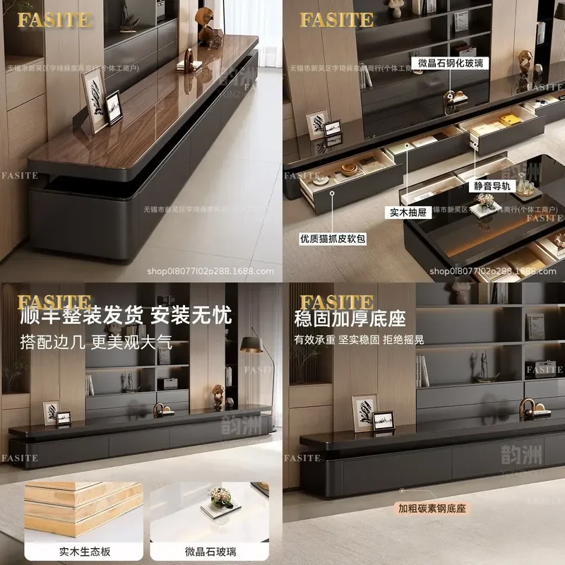 For Solid Wood Drawer TV Cabinet Minimalist Tempered Glass Top Anti-collision Rounded Corner Floor Storage Unit Eco-friendly