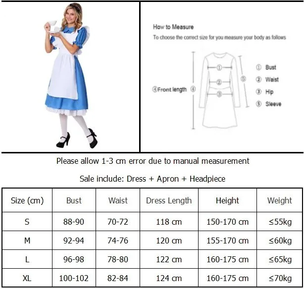 Blaues Damen-Kostüm für niedliche Dienstmädchen-Cosplay, Halloween-Karneval-Party-Kleid für Erwachsene, inspiriert von Alice im Wunderland, Anime-Kostüm 2026 – Detail 1