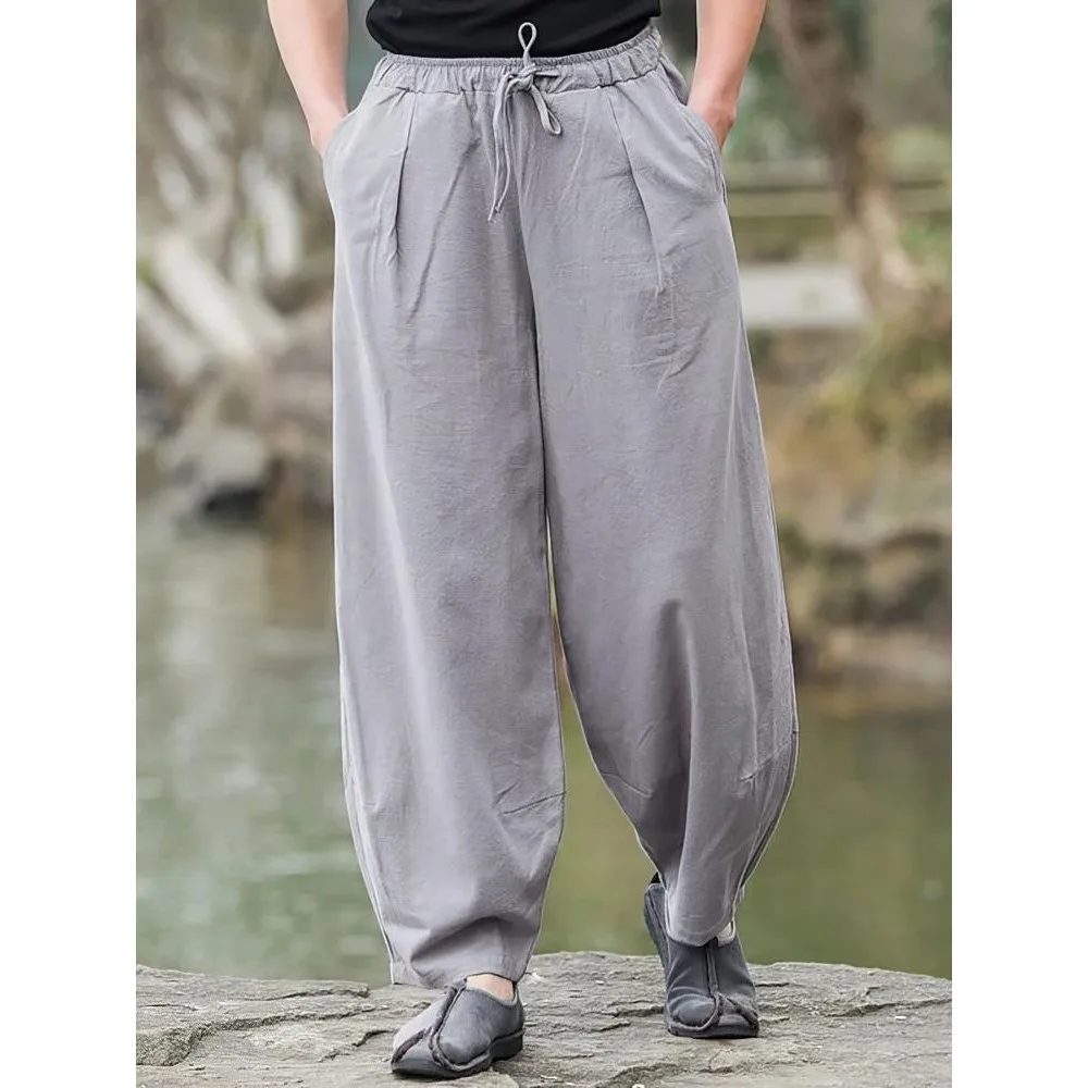 

Мужские повседневные свободные брюки-джоггеры из хлопка и льна с широкими штанинами, прямого кроя, из ПВХ-материала, зимняя коллекция