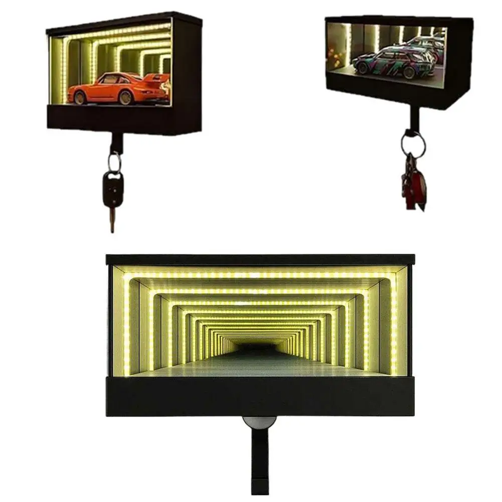NEW Wall Mount Car Garage Key Holder Funny Mirrored Infinity Garage Keychain Car Key Storage Rack LED LightUp Keychain Organizer