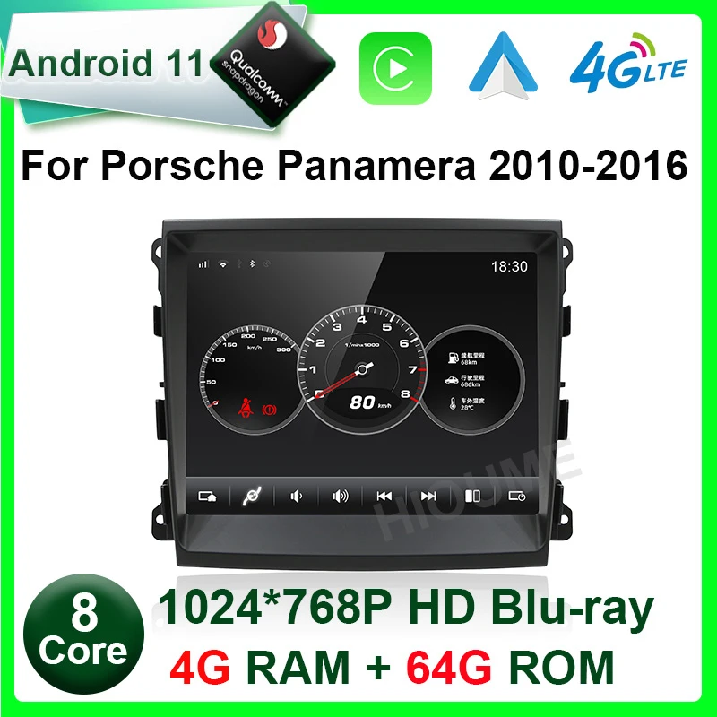 

Android 11 Snapdragon 8 Core 4G+64GB Car Radio GPS For Porsche Panamera 2010 -2016 with IPS HD Screen DSP 4G carplay Auto 4GLTE