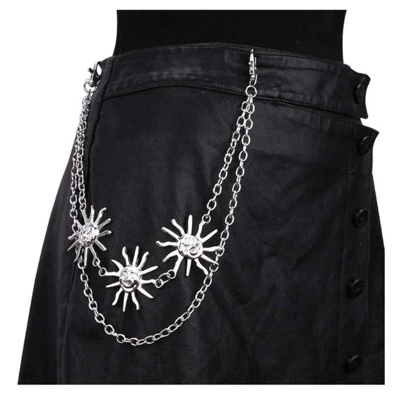 Durablity Teens Jeans Corrente Dupla Camada Pingente Forma Lua para Calças