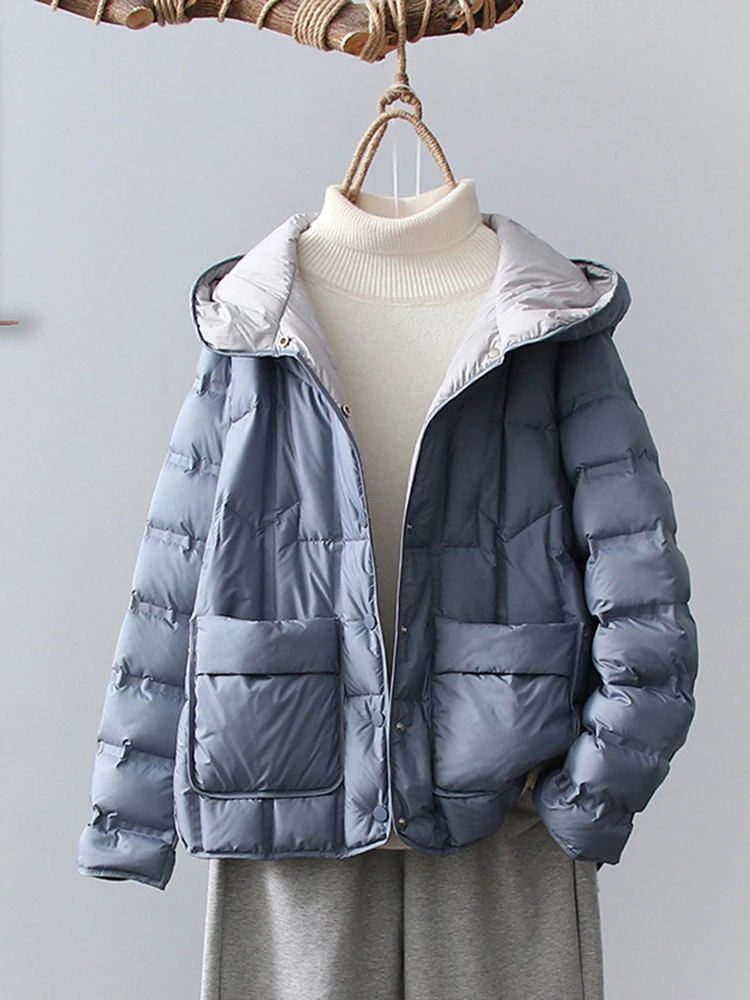 SEDUTMO Winter Quilted Duck Down Coat Women Warm Ultra Light Thin Puffer Jacket Short Oversize Fashion Hooded Parka ED1995