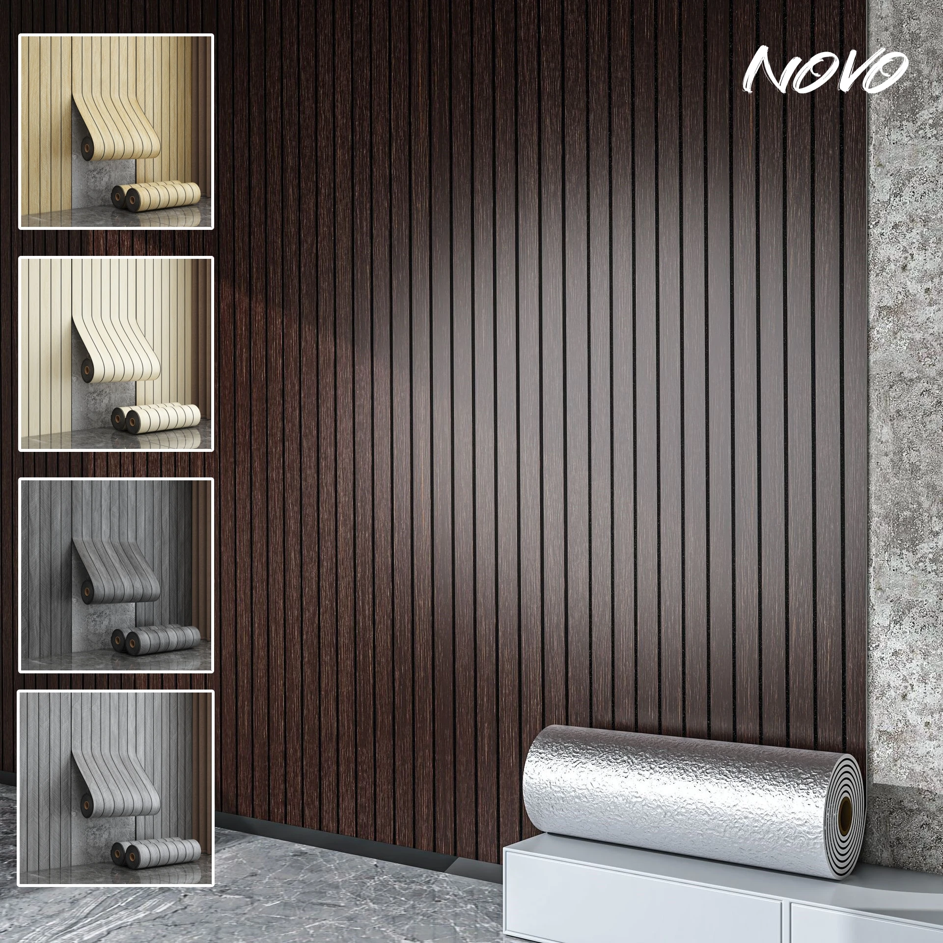 

Faux Wood Grain Grille Peel and Stick Wallpaper 3D Groove Self Adhesive Waterproof Removable Wall Paper for Bedroom Living Room