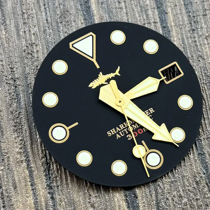 Watch Parts Heimdallr 28.5mm Black Dial Green Luminous Golden Marks Tuna Watch Dial Suitable For 4.2 O‘clock NH35/4R35 Movement