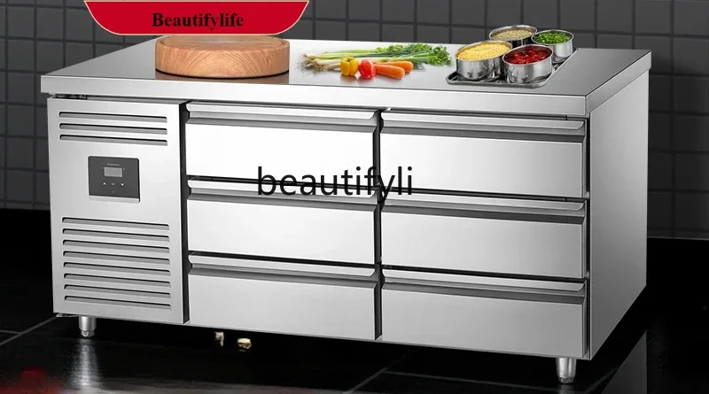 

E132 Drawer type commercial freezer stainless steel refrigerator air-cooled kitchen fresh-keeping flat-cooled console