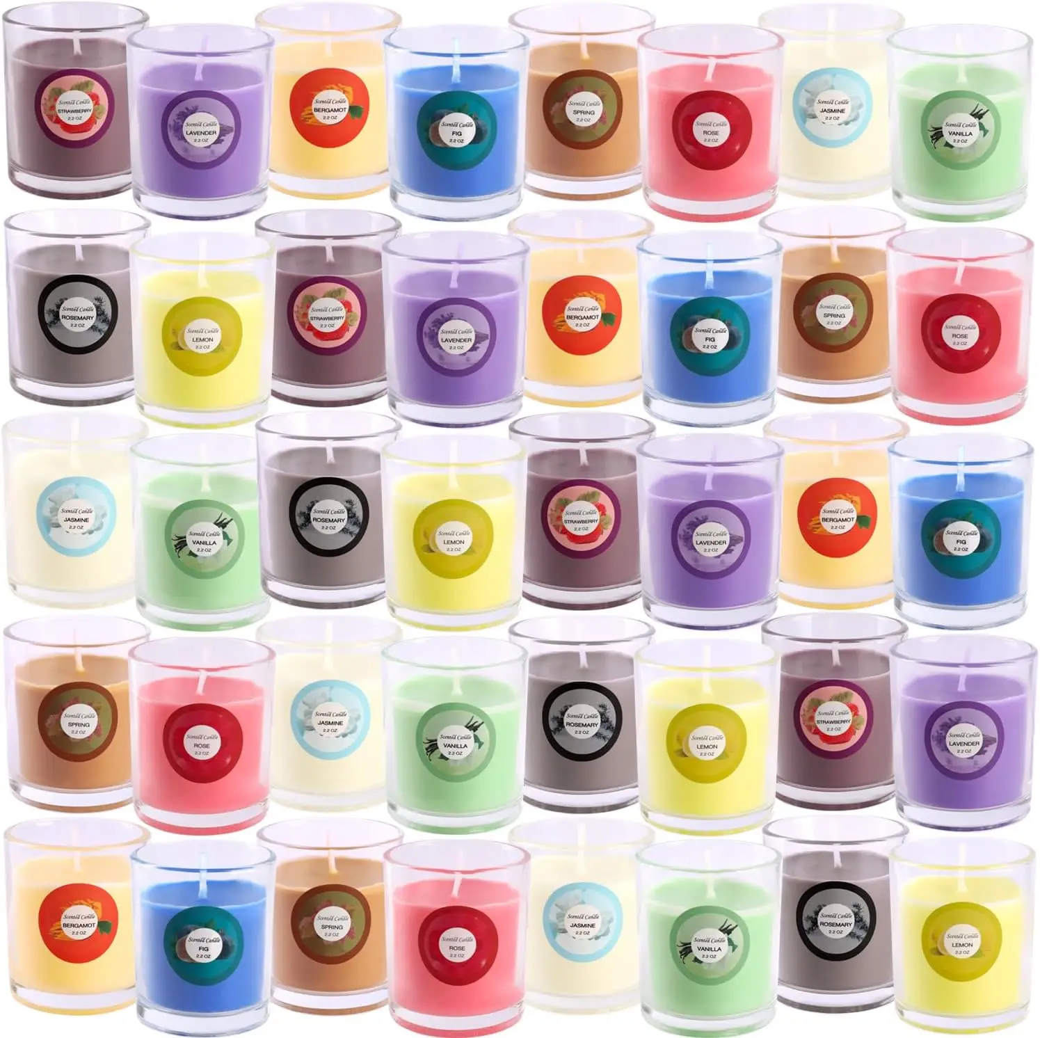 6.1 *5.08 cm(about 2.4 x 2.0 inches) colored scented glass candles 40 pieces 1 box