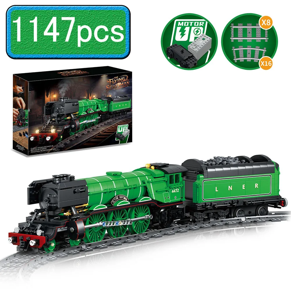 Image of 1147-teiliger MOC Technischer Grüner Dampfzug Baustein-Set Kreative Stadtbahn Transportfahrzeug Bausteine Pädagogisches Spielzeug Geschenk