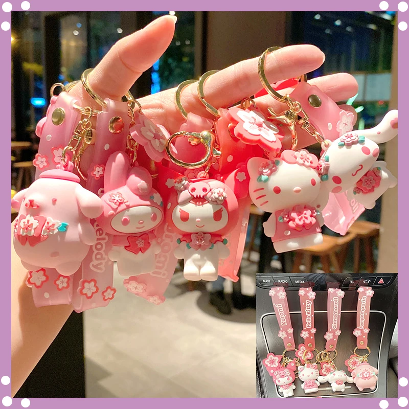 Sanrio Cartoon Keychain Cute Hello Kitty My Melody Kuromi Cinnamoroll Doll Schoolbag Pendant Keychain Decoration Toys  Gifts