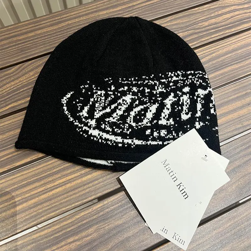 Matin Kim Matin Logo Script Beanie Wool Cashmere Knit Hat Unisex Korean Outdoor
