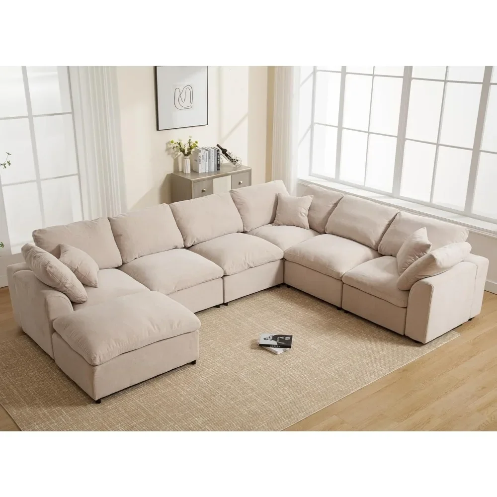 

129.3" Oversized Modular Sectional Sofa, U Shaped Couch with Movable Ottoman, Large 7 Seat Corner Couches for Living Room
