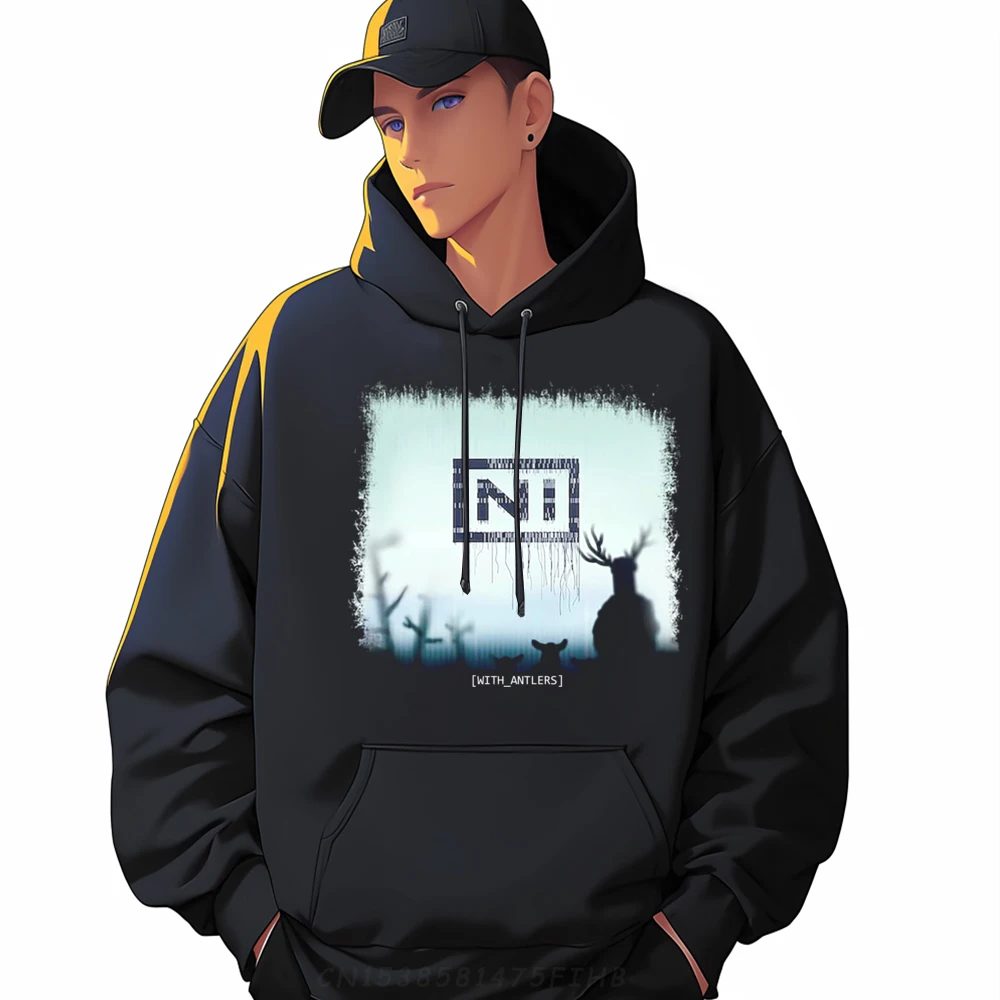 

Ni With Antlers Male Printed Long Sleeve Hoodies Cool Hoodies Graphic Sweatshirt Loose Crew Neck Funky Clothes