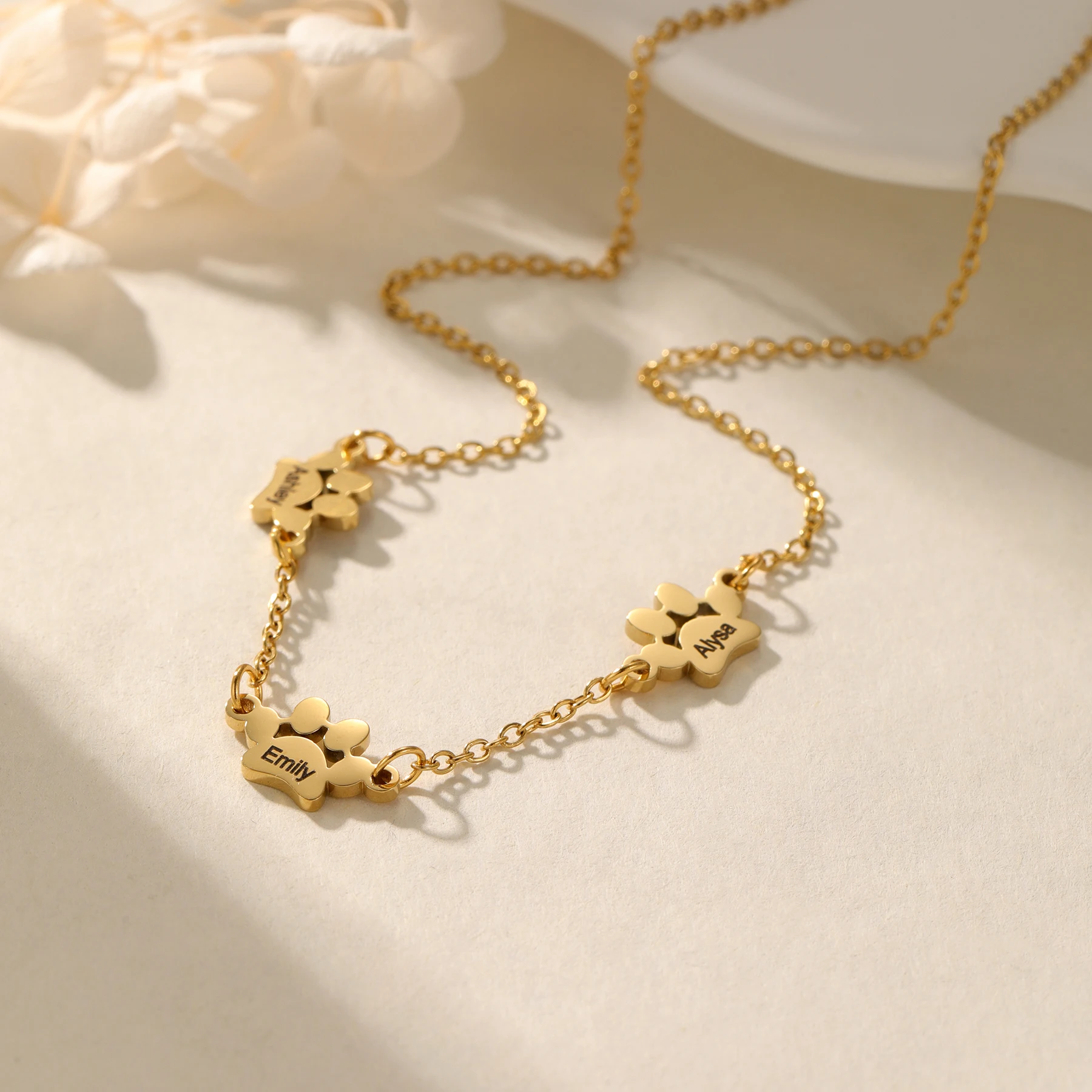 Paw Print Name Necklace Personalized Tiny Dog Paw Necklace Minimalist Paw Pendants Pet Necklace Personalized Family Jewelry