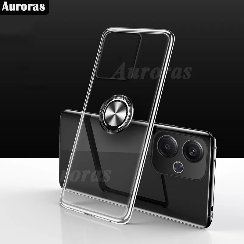 Auroras For Xiaomi Poco F6 Pro Case Adsorbable Ring Clear Silicone Shockproof Soft Shell For Redmi 13 Xiaomi Poco F6 Back Cover