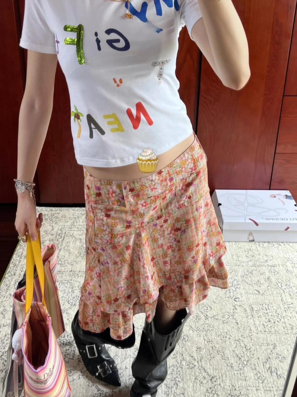 Zomer Vaion oranje bedrukte f rok dames retro patchwork vitali a-lijn midi rok woon-werkverkeer met ritssluiting