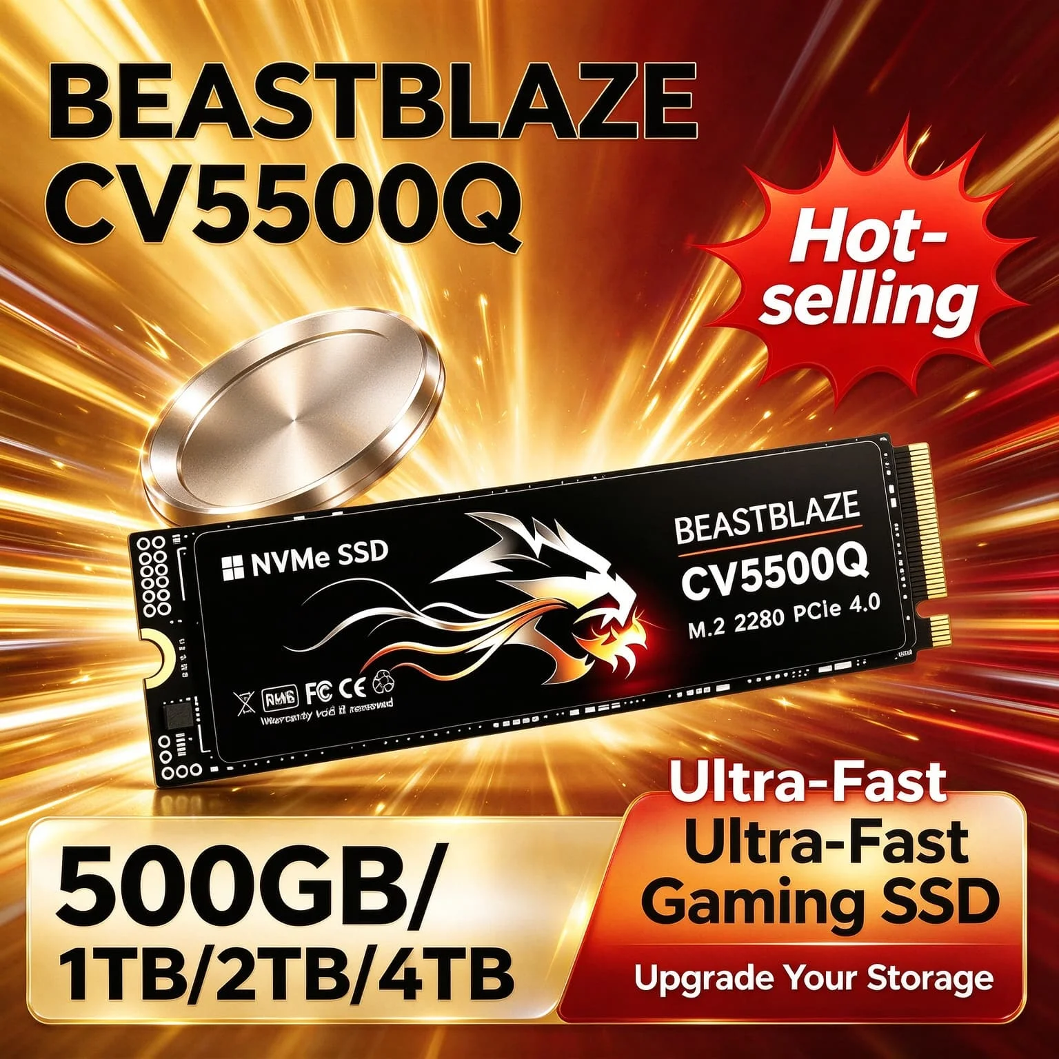 Quick Transfer Storage CV5500Q 4TB 500GB 1TB 2TB M.2 NVMe Inside Solid State Drive Gaming PC Laptop Desktop Prime Boost