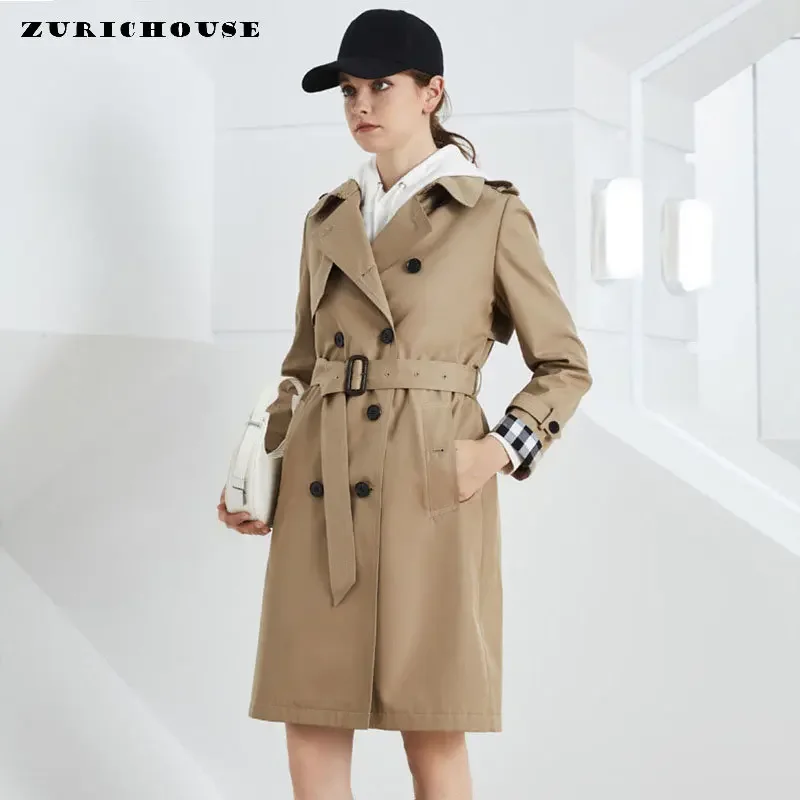 

Simple Slim Double-breasted Belted Trench Coat Women 2024 New High-end Classic Casual Office Ladies Long Windbreaker Overcoat