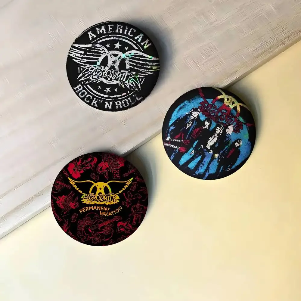Rock Band Laser Creative Pins Funny Round Snap-in Brooch Badge Backpack Hat Accessories Jewelry Gifts for Friend  A-Aerosmith