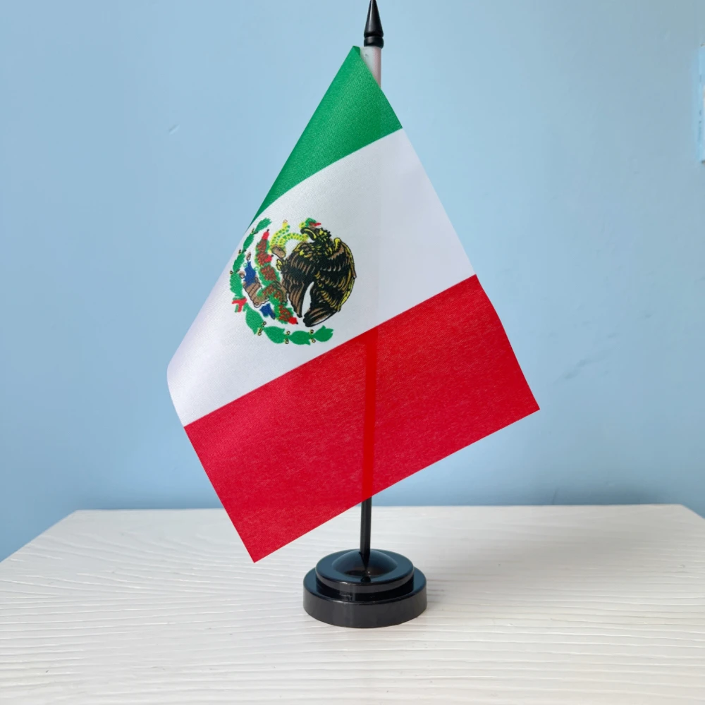 14x21cm Mexico Banner Boardroom Table Stand Pole The Mexican Flag Set Meeting Room Decoration