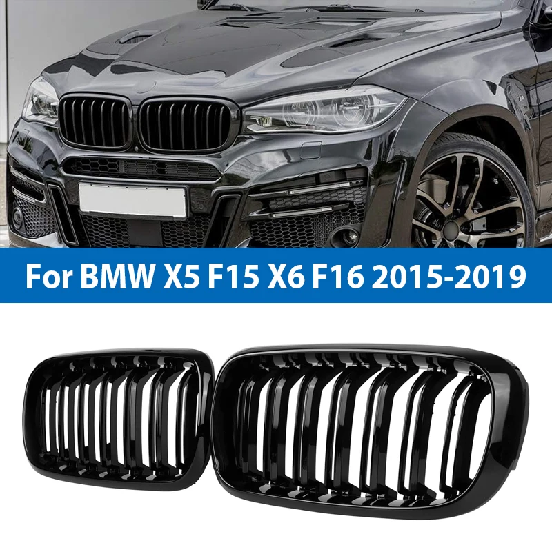 

Для BMW X5 F15 X6 F16 2015-2019 Решетки переднего бампера автомобиля с одной двойной линией Глянцевый черный матовый черный гриль Автомобильные аксессуары