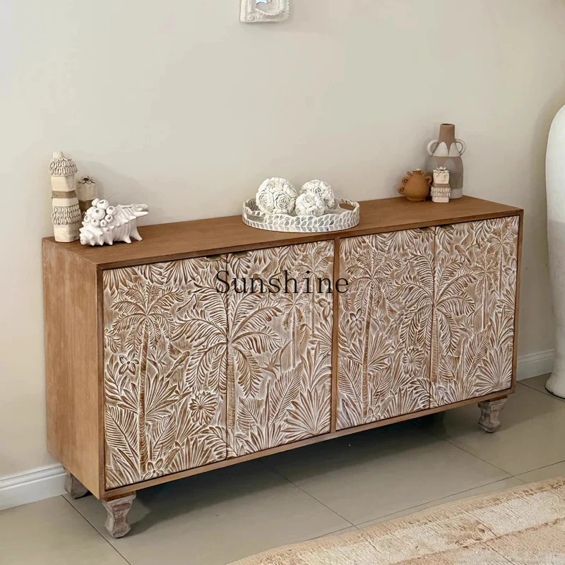 

Solid wood carving flower cabinet French antique carving TV, antique weathering side